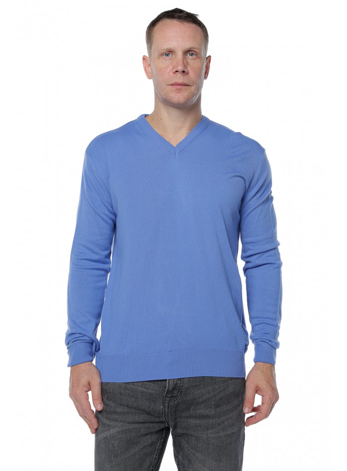 Pulover barbatesc ,Cashmere, Giovane Ricco, in anchior, cu lana merinos si casmir, Albastru deschis